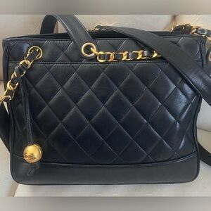 Chanel Black Vintage Quilted Shoulder Bag with 24k plated Gold Chain